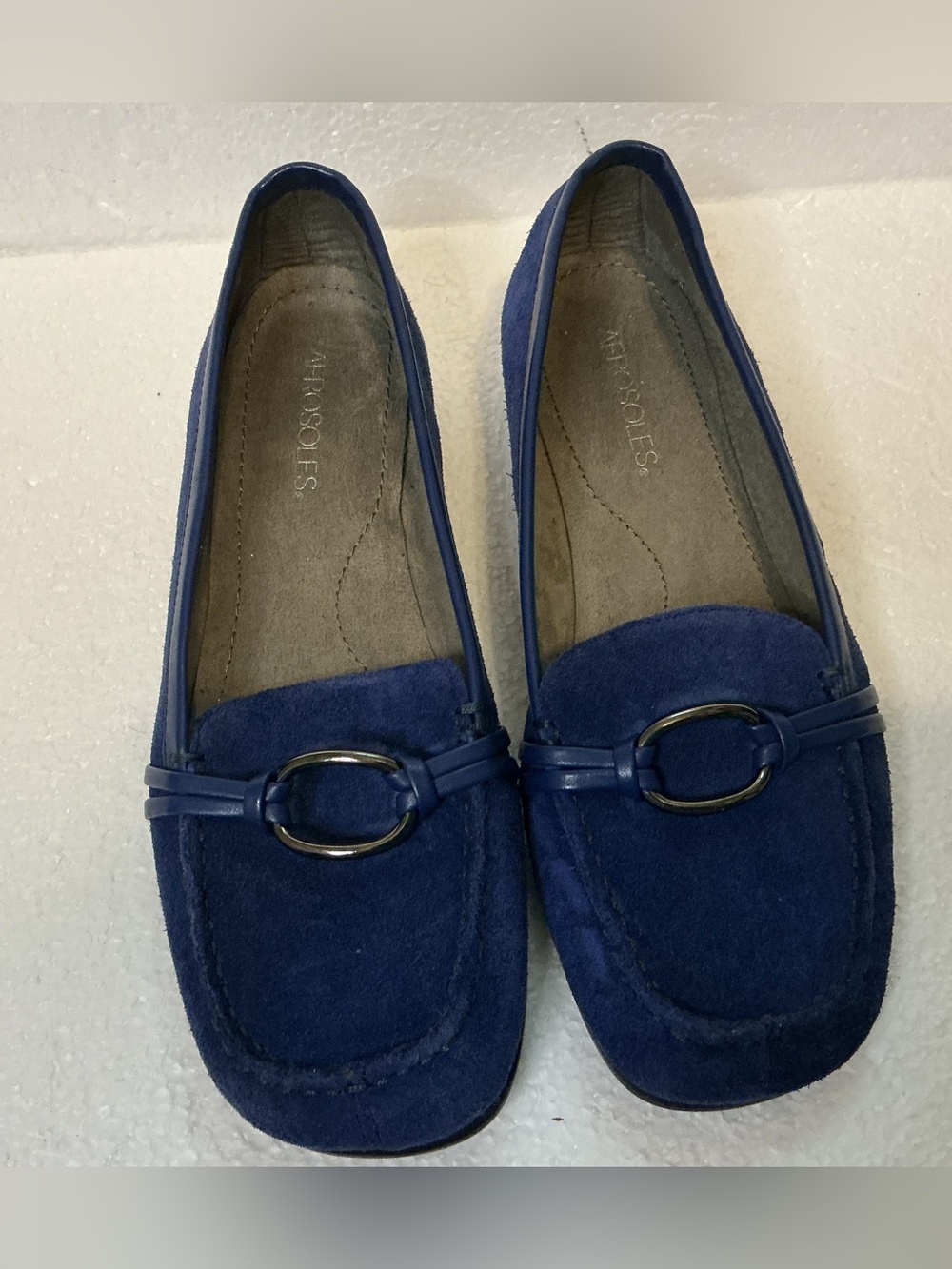 Aerosoles DUBOIS Blue Suede Leather Loafers Women’s Sz 9M Horsebit Comfort Flats - Picture 2 of 7
